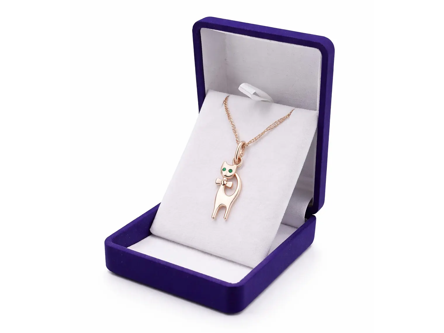 Collar Gatito Elegante Ojos Verdes Dorado Rosa 2