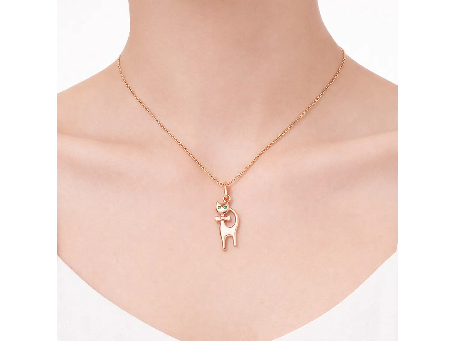 Collar Gatito Elegante Ojos Verdes Dorado Rosa 3