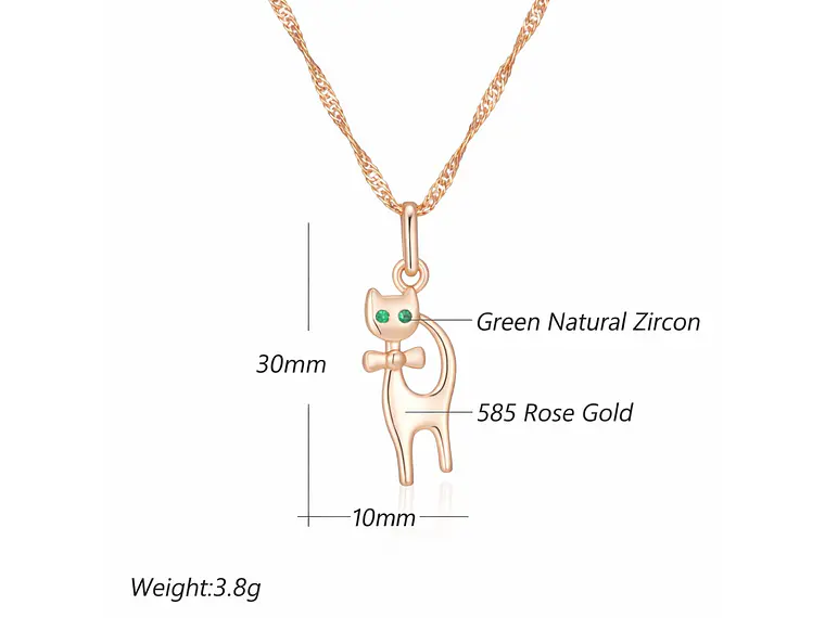 Collar Gatito Elegante Ojos Verdes Dorado Rosa 7