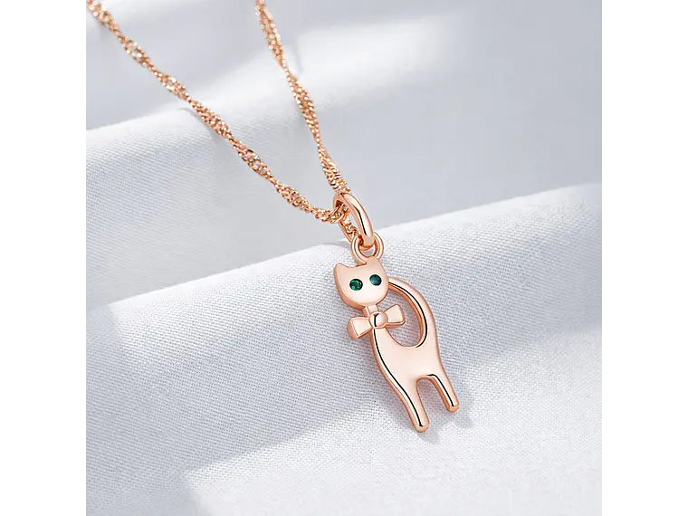 Collar Gatito Elegante Ojos Verdes Dorado Rosa 4