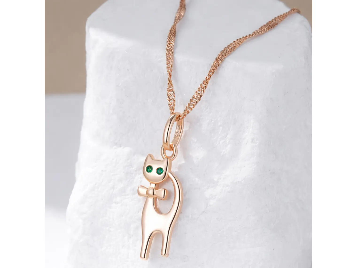 Collar Gatito Elegante Ojos Verdes Dorado Rosa 5