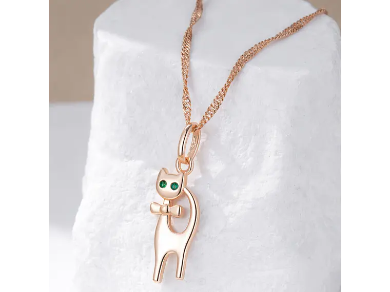 Collar Gatito Elegante Ojos Verdes Dorado Rosa 5