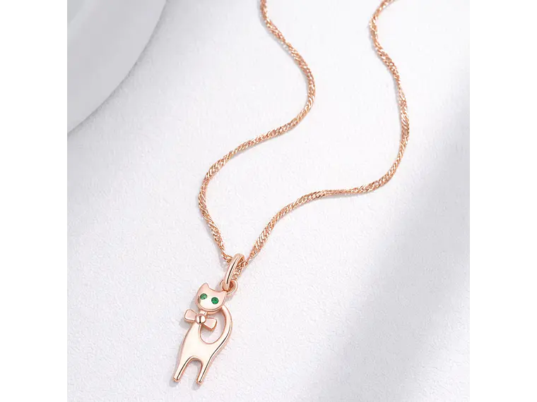 Collar Gatito Elegante Ojos Verdes Dorado Rosa 6