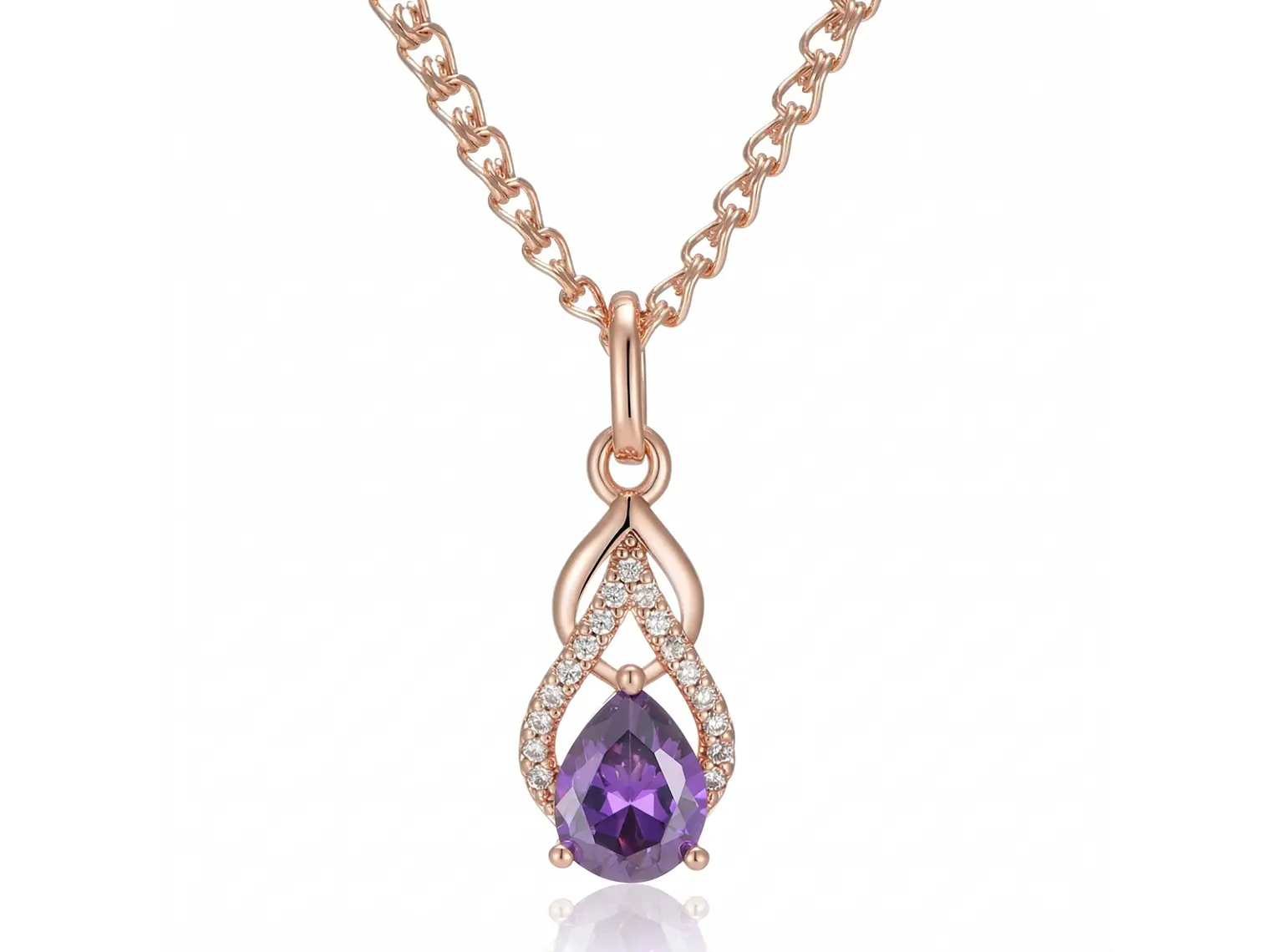 Collar Gota Cristal Morado y Circones Dorado Rosa 1