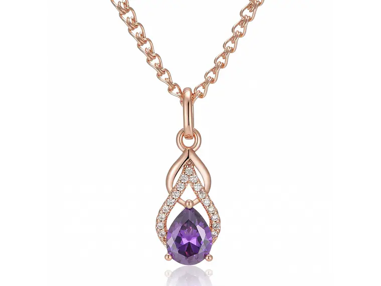 Collar Gota Cristal Morado y Circones Dorado Rosa 1