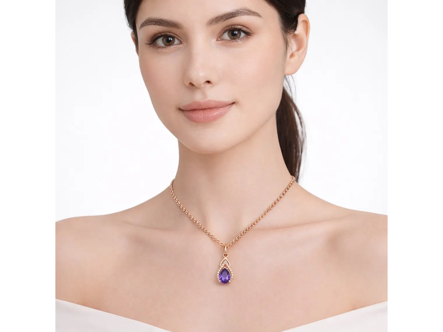 Collar Gota Cristal Morado y Circones Dorado Rosa 3