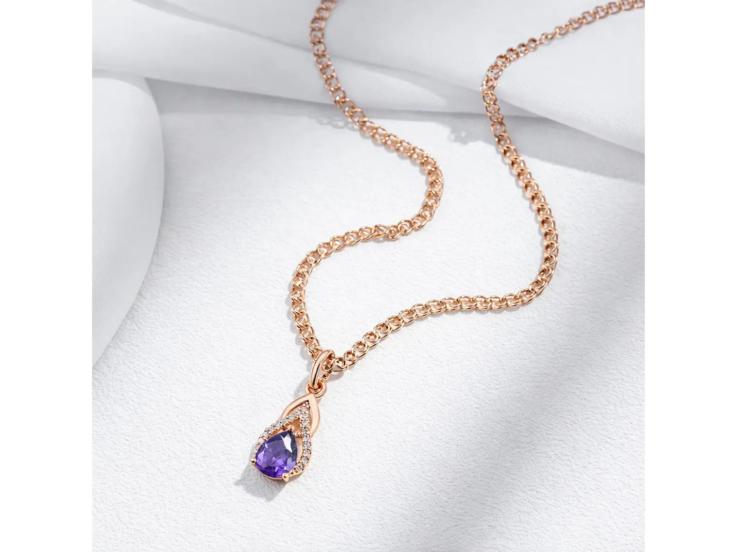 Collar Gota Cristal Morado y Circones Dorado Rosa 6