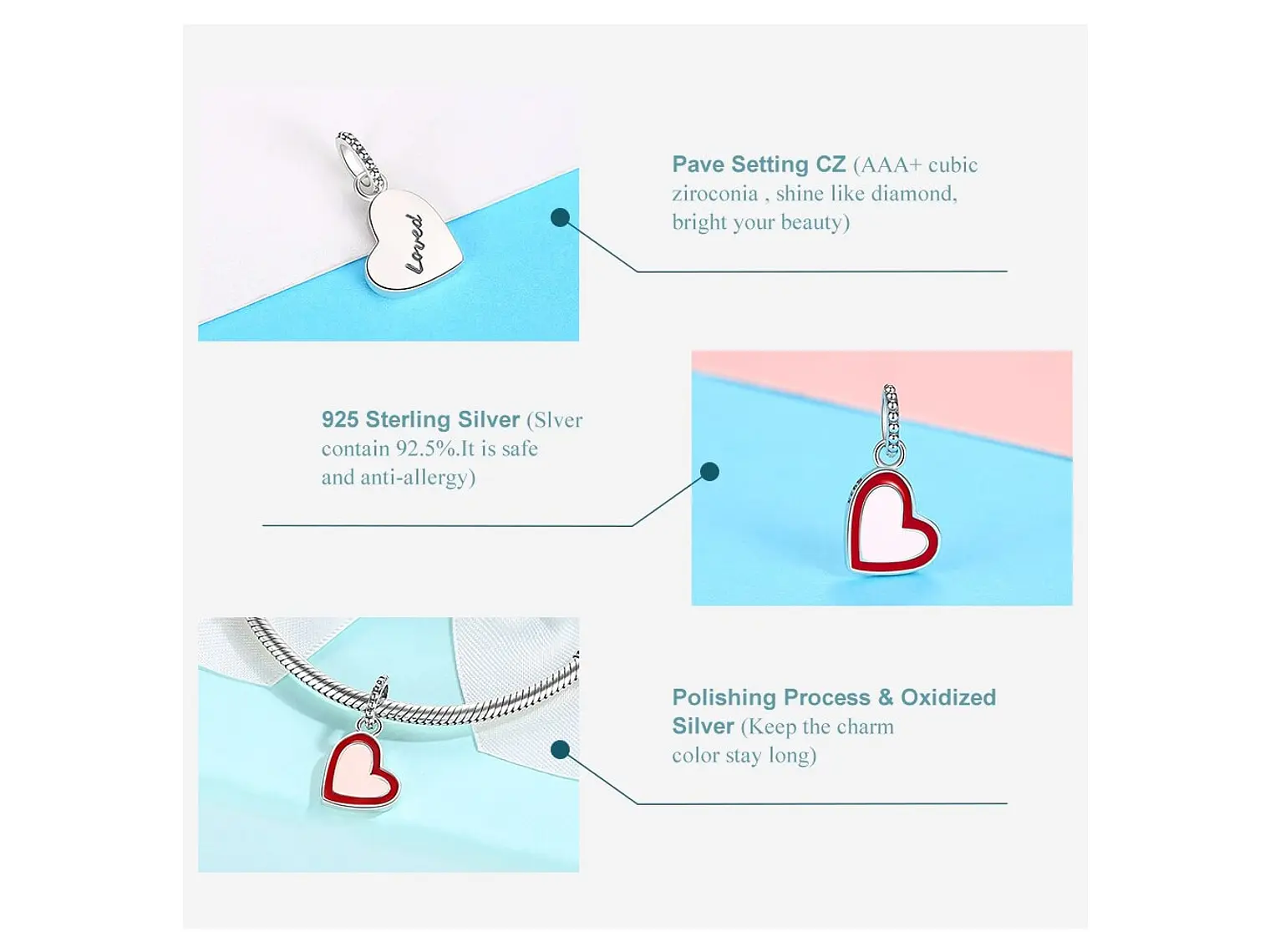 Charm Dije Plata 925 Corazon Loved 4