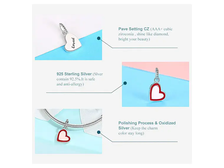 Charm Dije Plata 925 Corazon Loved 4