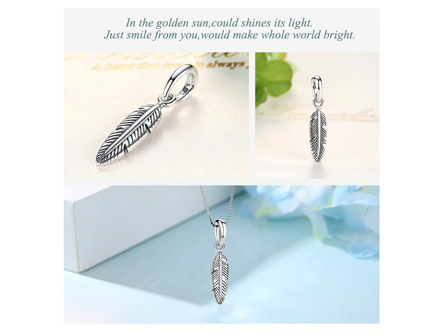 Charm Dije Plata 925 Pluma de Angel 3