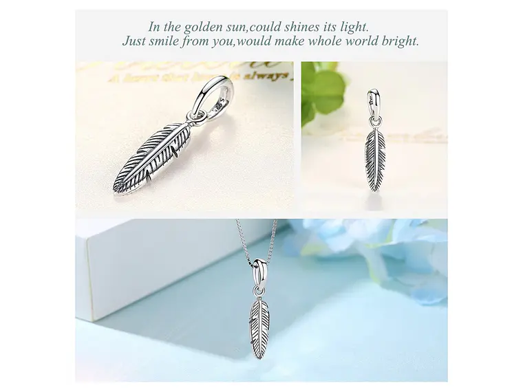 Charm Dije Plata 925 Pluma de Angel 3