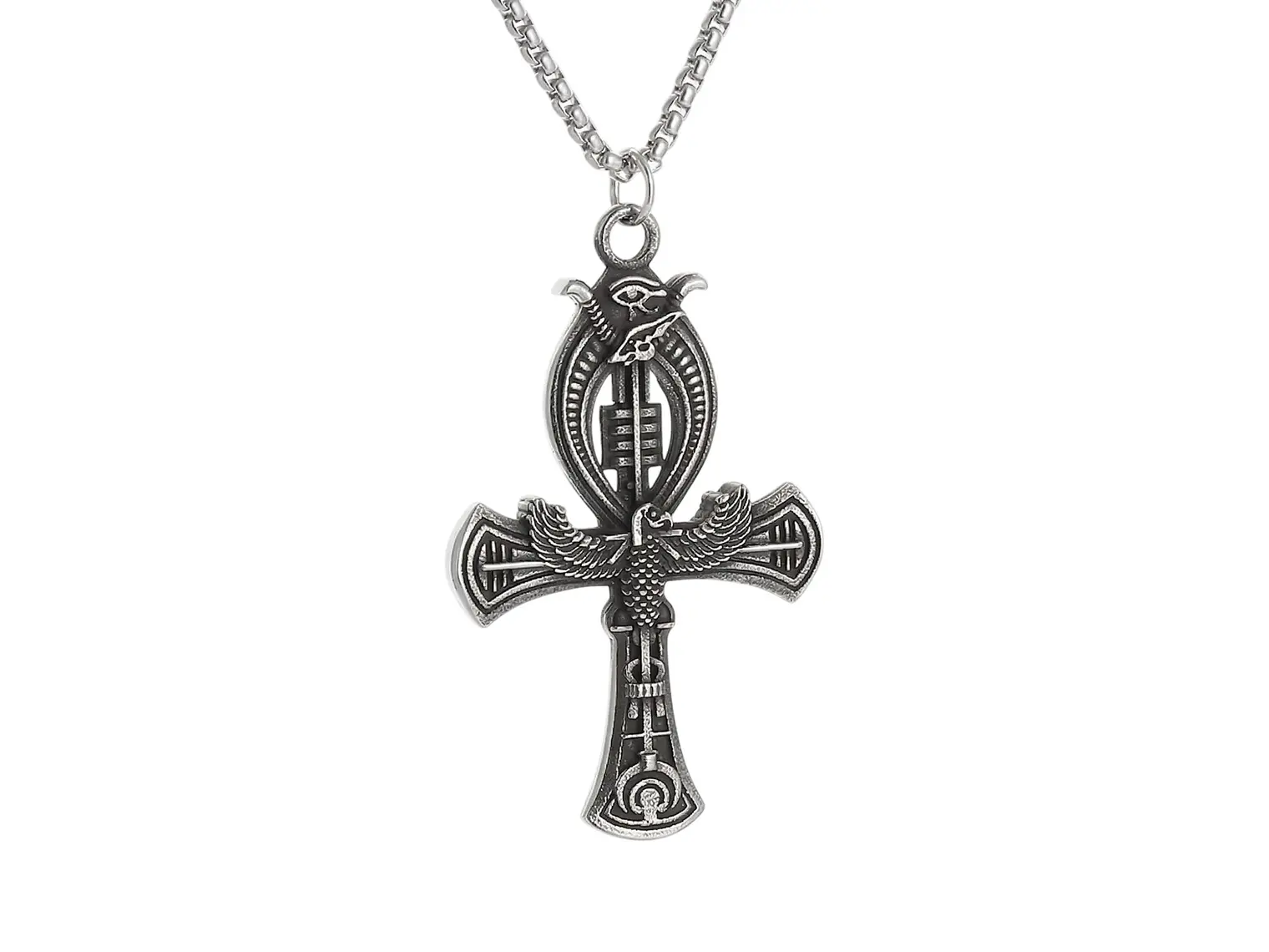 Collar Cruz Egipcia Ankh Ojo de Horus Cadena Acero 60cm 1
