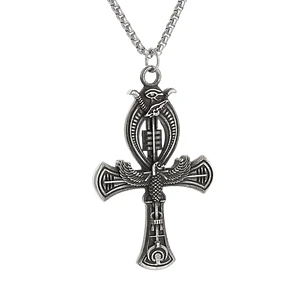 Collar Cruz Egipcia Ankh Ojo de Horus Cadena Acero 60cm
