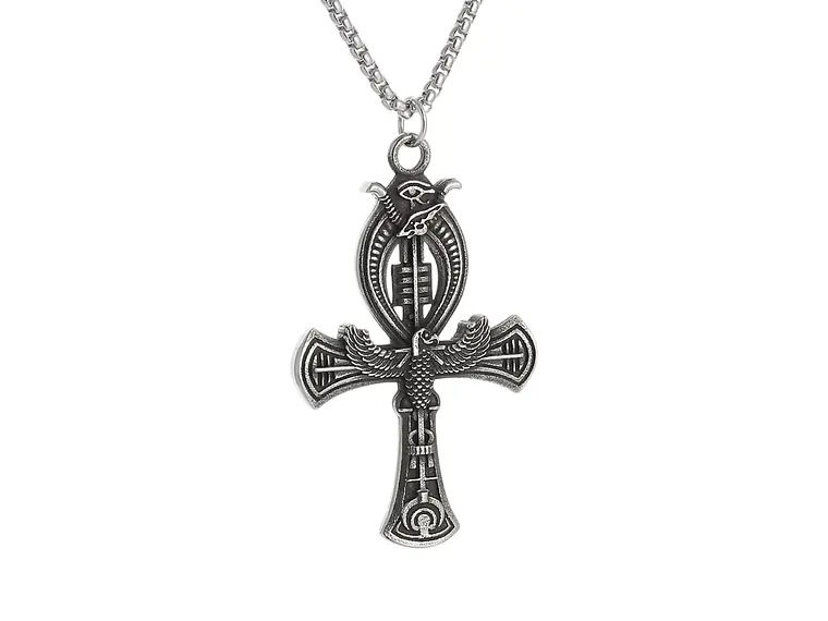 Collar Cruz Egipcia Ankh Ojo de Horus Cadena Acero 60cm 1