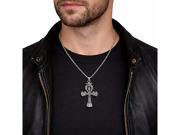 Collar Cruz Egipcia Ankh Ojo de Horus Cadena Acero 60cm 2
