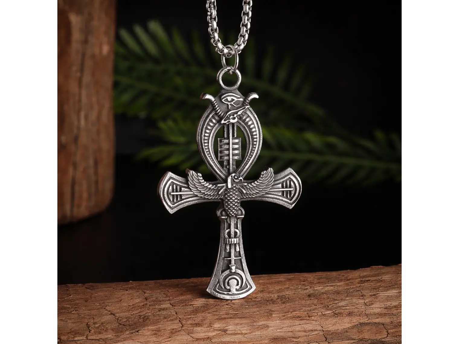 Collar Cruz Egipcia Ankh Ojo de Horus Cadena Acero 60cm 3