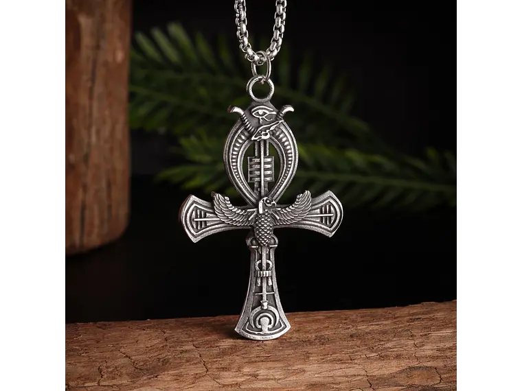 Collar Cruz Egipcia Ankh Ojo de Horus Cadena Acero 60cm 3