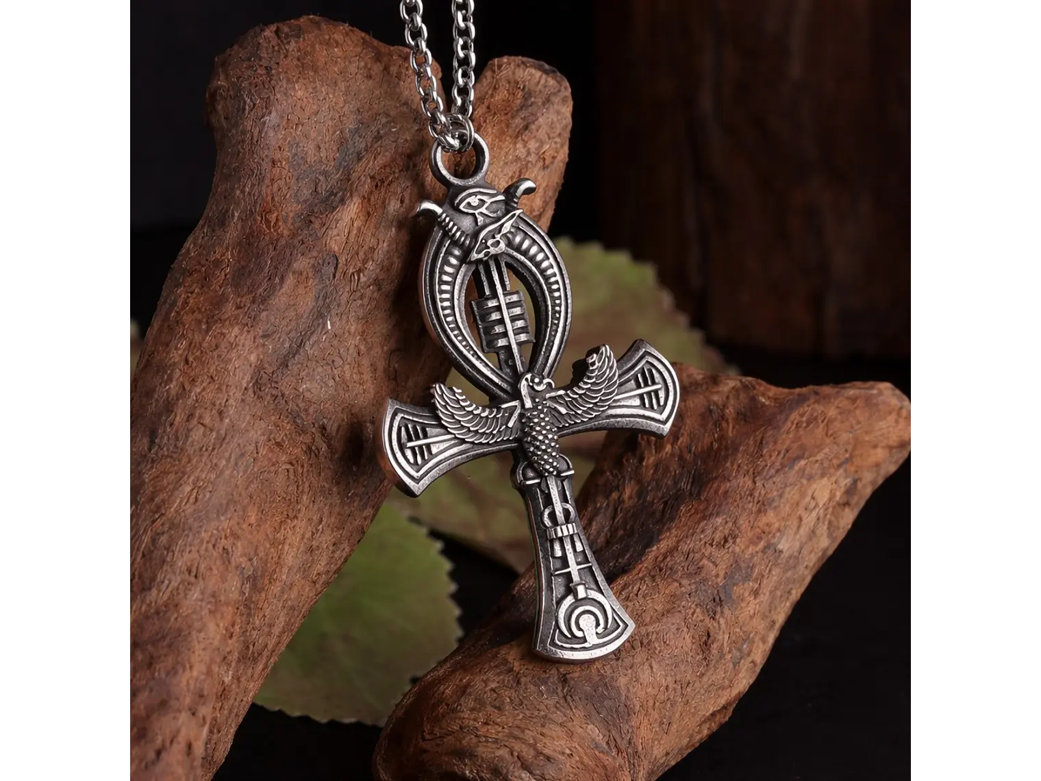 Collar Cruz Egipcia Ankh Ojo de Horus Cadena Acero 60cm 4