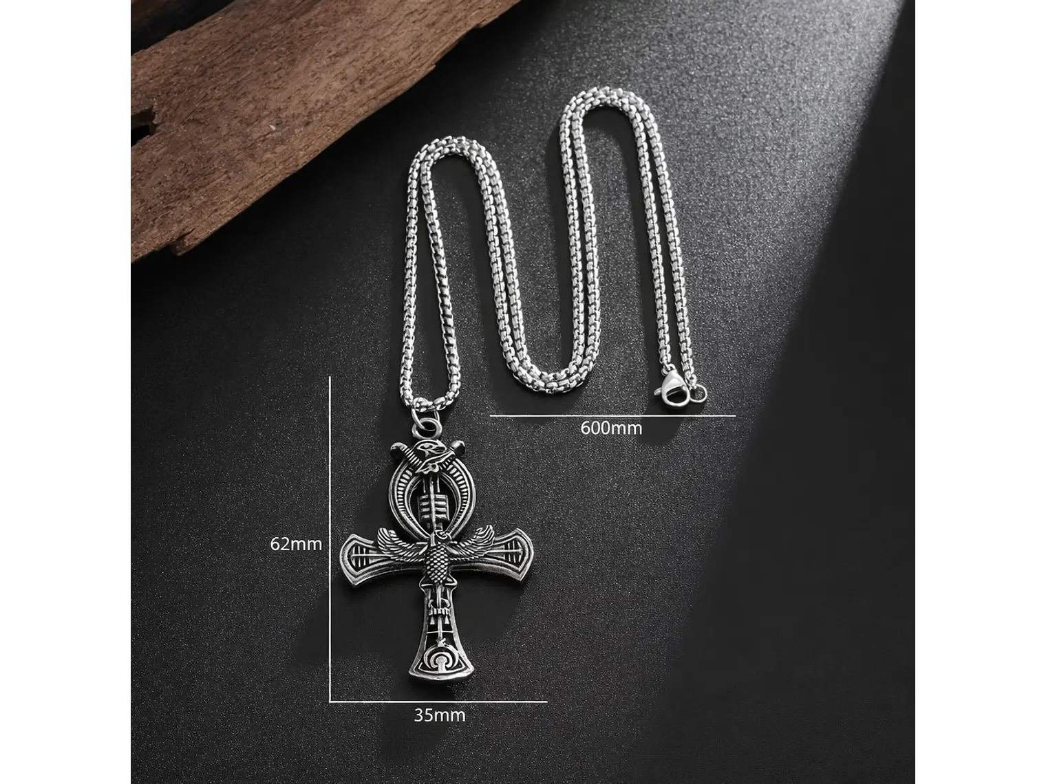 Collar Cruz Egipcia Ankh Ojo de Horus Cadena Acero 60cm 5