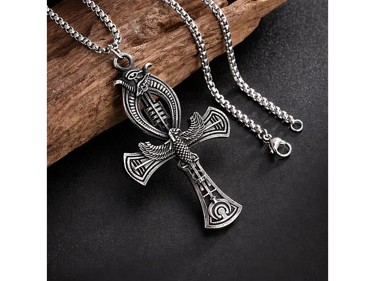 Collar Cruz Egipcia Ankh Ojo de Horus Cadena Acero 60cm 6