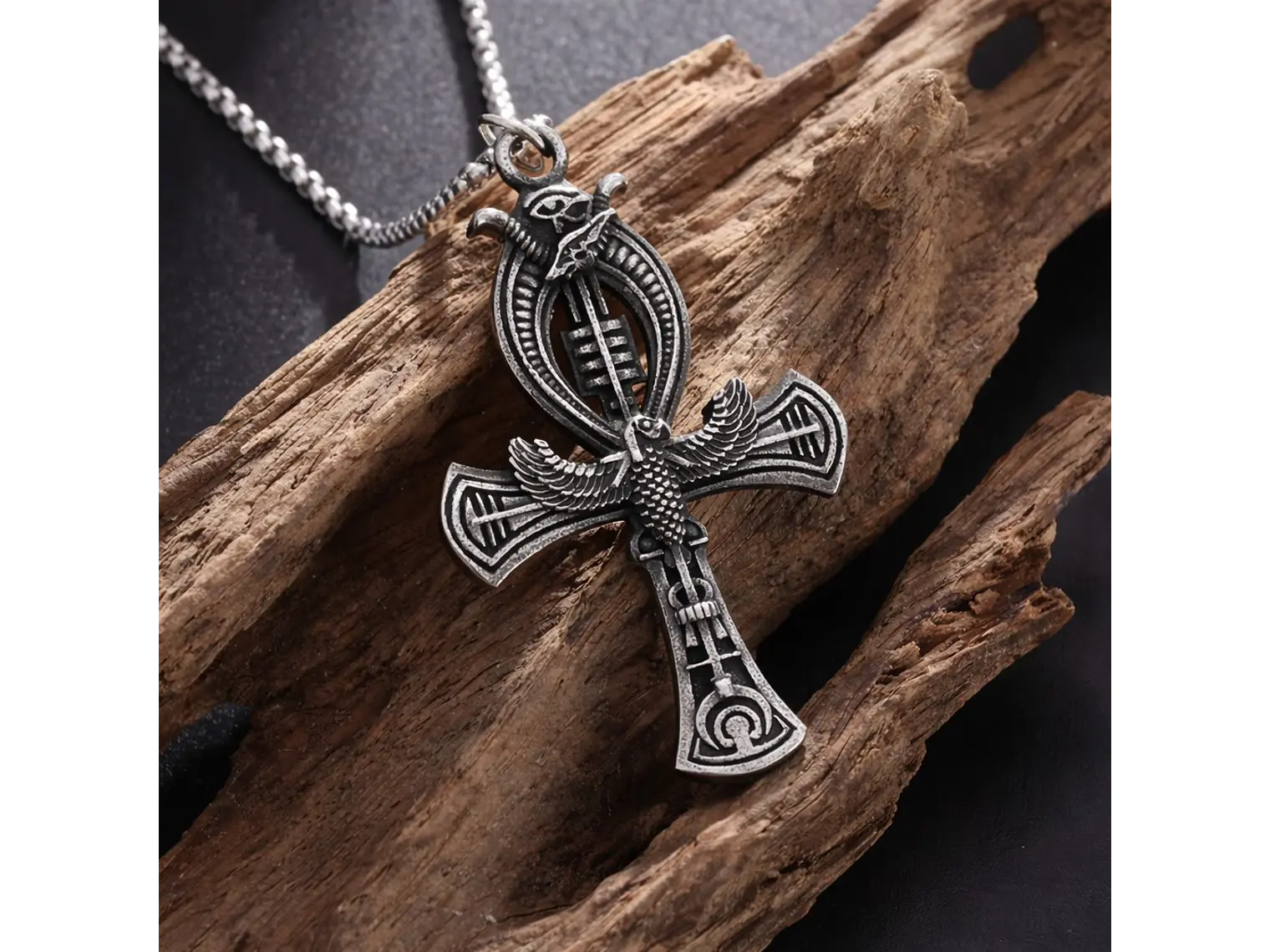 Collar Cruz Egipcia Ankh Ojo de Horus Cadena Acero 60cm 7