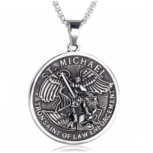 Collar Medallón San Miguel Arcangel Cadena Acero 60cm
