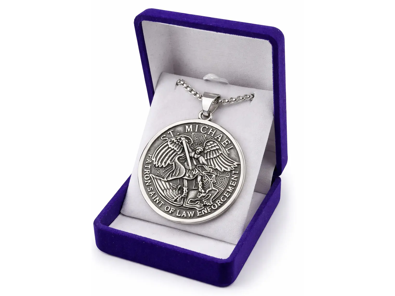 Collar Medallón San Miguel Arcangel Cadena Acero 60cm 2