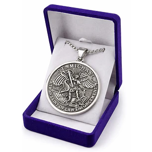 Collar Medallón San Miguel Arcangel Cadena Acero 60cm