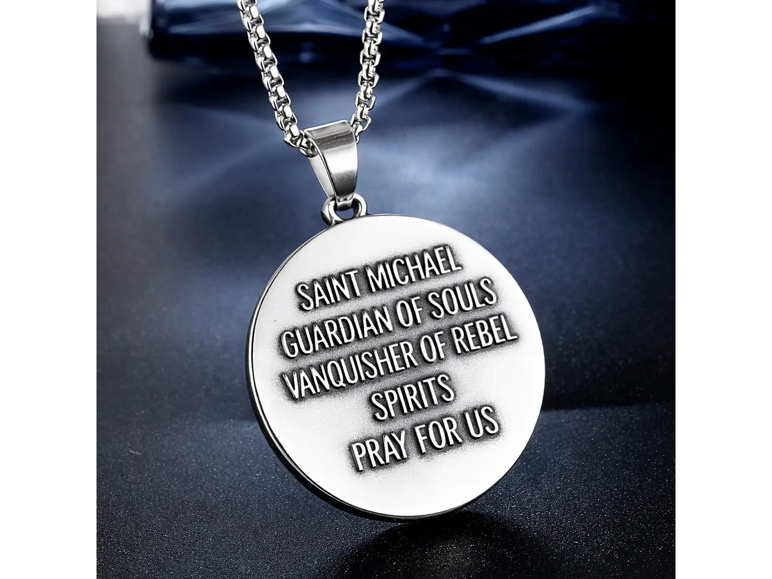 Collar Medallón San Miguel Arcangel Cadena Acero 60cm 3