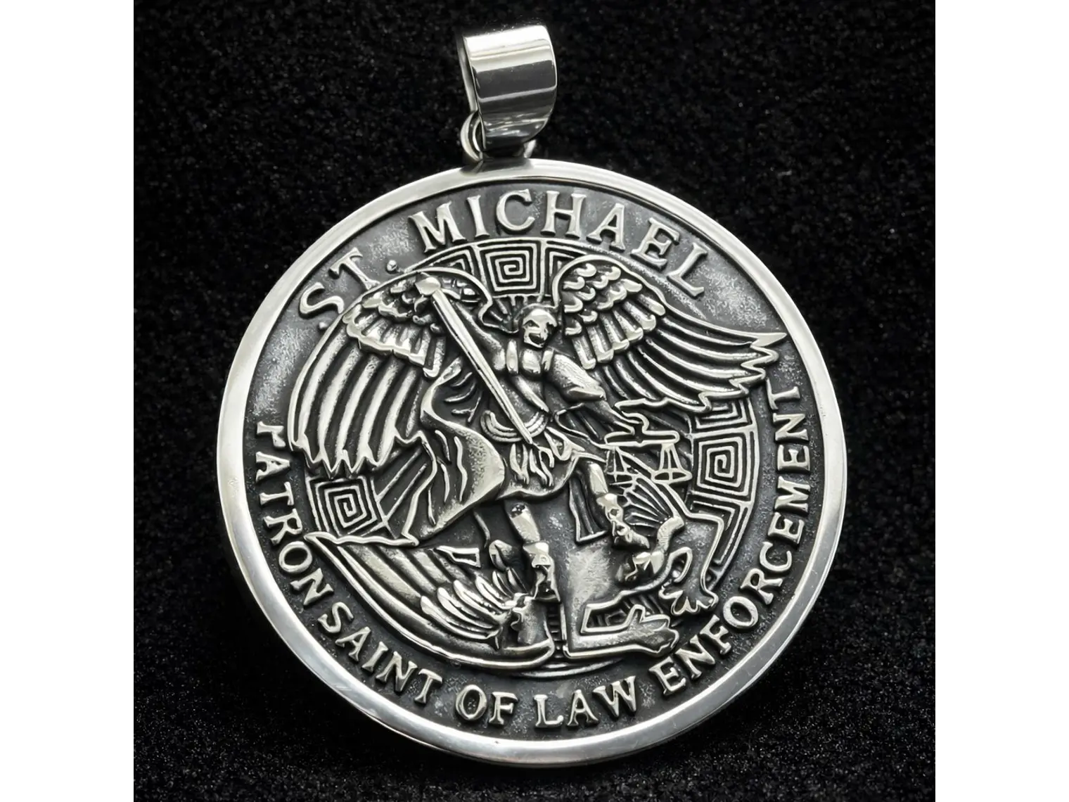 Collar Medallón San Miguel Arcangel Cadena Acero 60cm 4