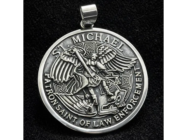 Collar Medallón San Miguel Arcangel Cadena Acero 60cm 4
