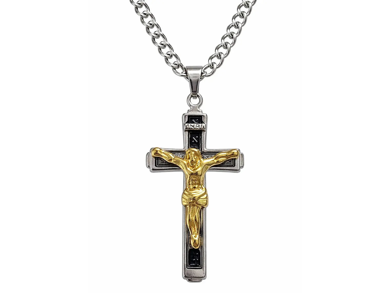 Collar Crucifijo INRI Cadena Gourmet 60 cm Acero 1