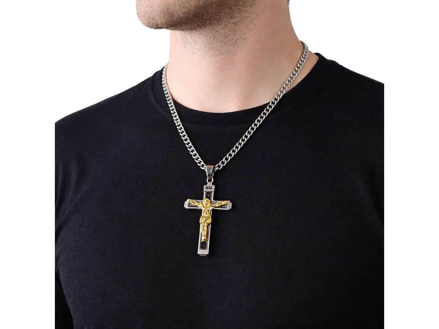 Collar Crucifijo INRI Cadena Gourmet 60 cm Acero 3