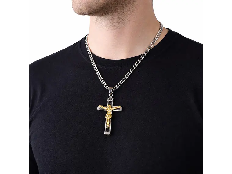 Collar Crucifijo INRI Cadena Gourmet 60 cm Acero 3