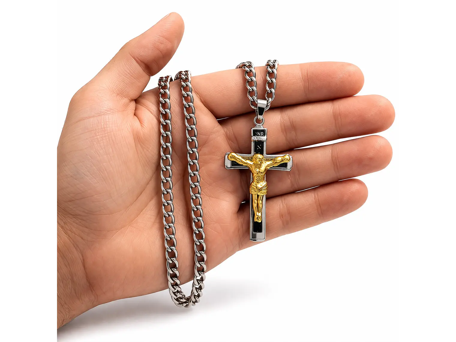 Collar Crucifijo INRI Cadena Gourmet 60 cm Acero 6