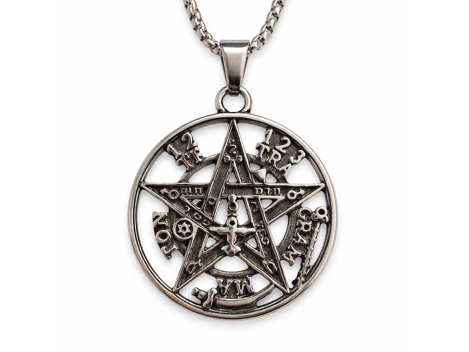Collar Tetragrammaton Pentágono 35mm Cadena 60cm Acero 1