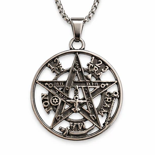 Collar Tetragrammaton Pentágono 35mm Cadena 60cm Acero