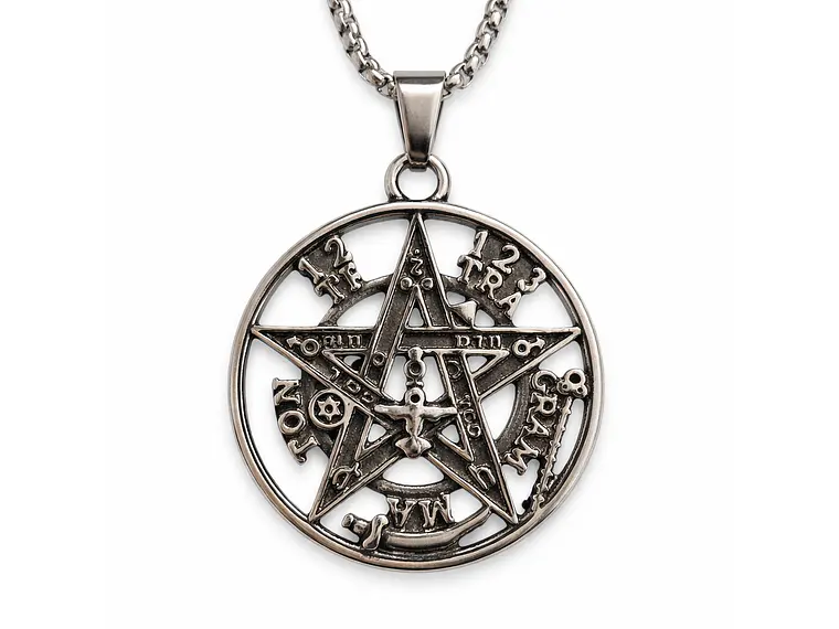 Collar Tetragrammaton Pentágono 35mm Cadena 60cm Acero 1