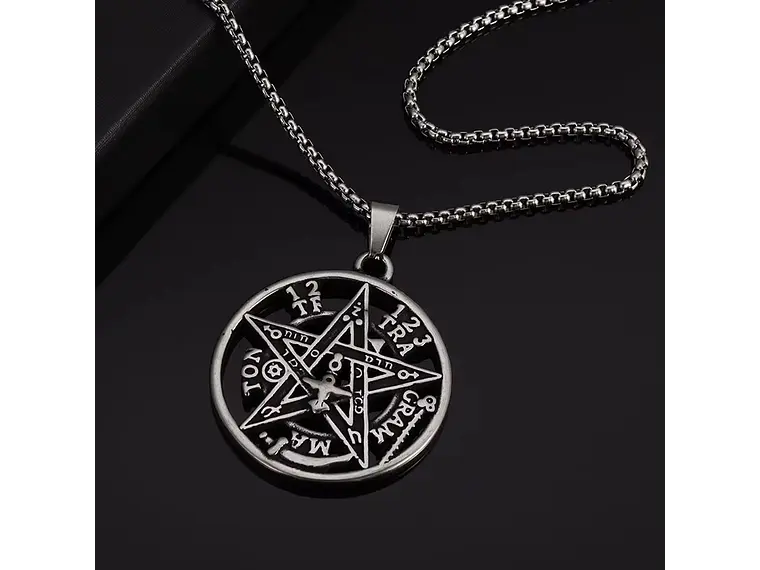 Collar Tetragrammaton Pentágono 35mm Cadena 60cm Acero 3