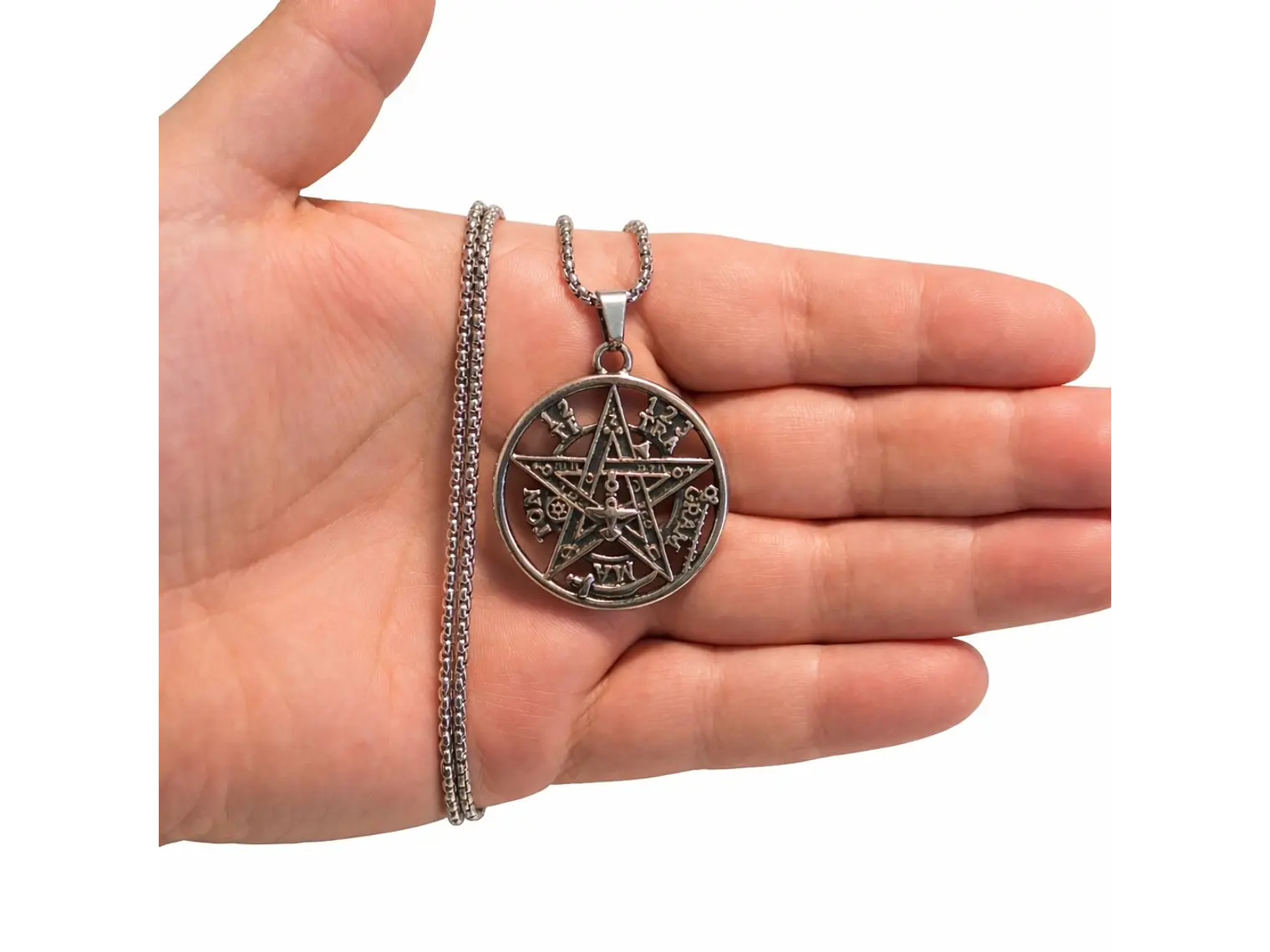 Collar Tetragrammaton Pentágono 35mm Cadena 60cm Acero 5