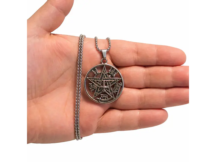 Collar Tetragrammaton Pentágono 35mm Cadena 60cm Acero 5
