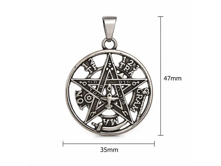 Collar Tetragrammaton Pentágono 35mm Cadena 60cm Acero 6