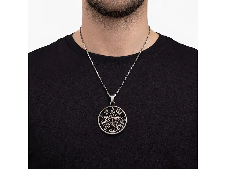 Collar Tetragrammaton Pentágono 35mm Cadena 60cm Acero 7