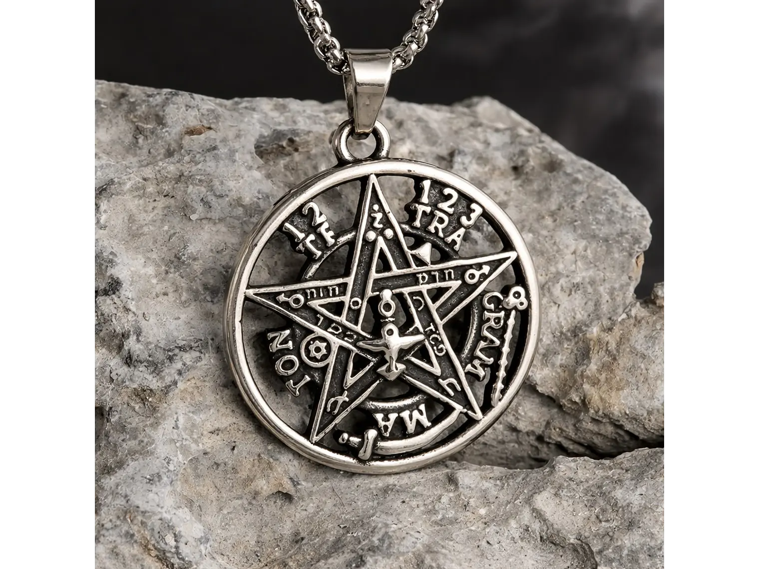 Collar Tetragrammaton Pentágono 35mm Cadena 60cm Acero 8