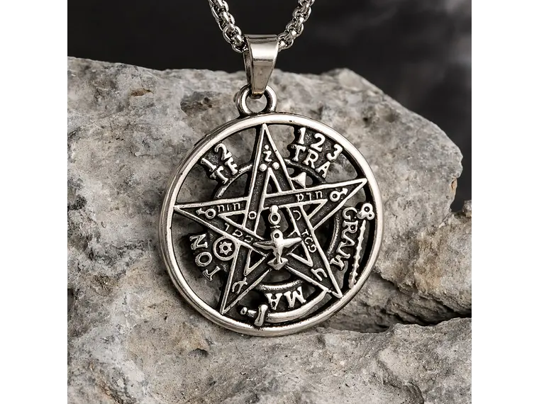 Collar Tetragrammaton Pentágono 35mm Cadena 60cm Acero 8