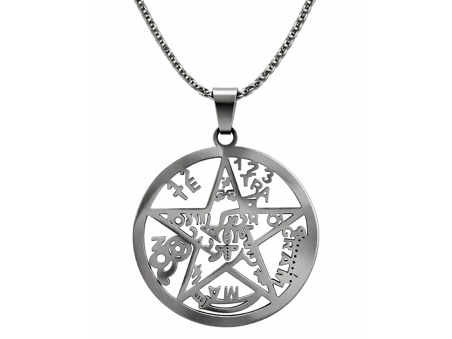 Collar Tetragrammaton Pentágono 27mm Cadena 60cm Acero 1