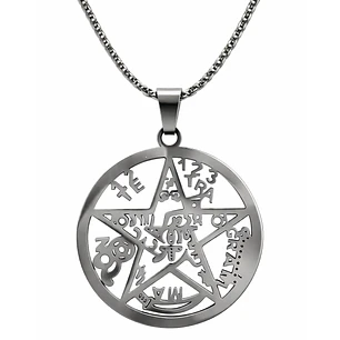 Collar Tetragrammaton Pentágono 27mm Cadena 60cm Acero