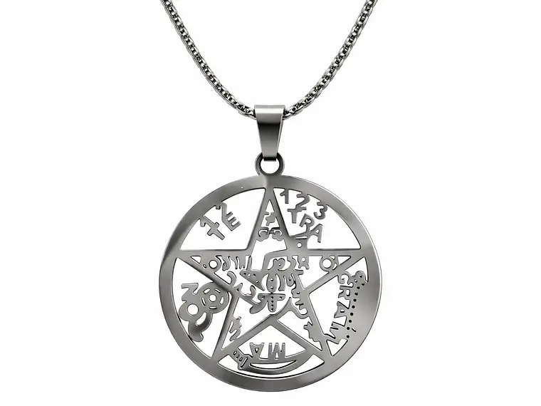 Collar Tetragrammaton Pentágono 27mm Cadena 60cm Acero 1