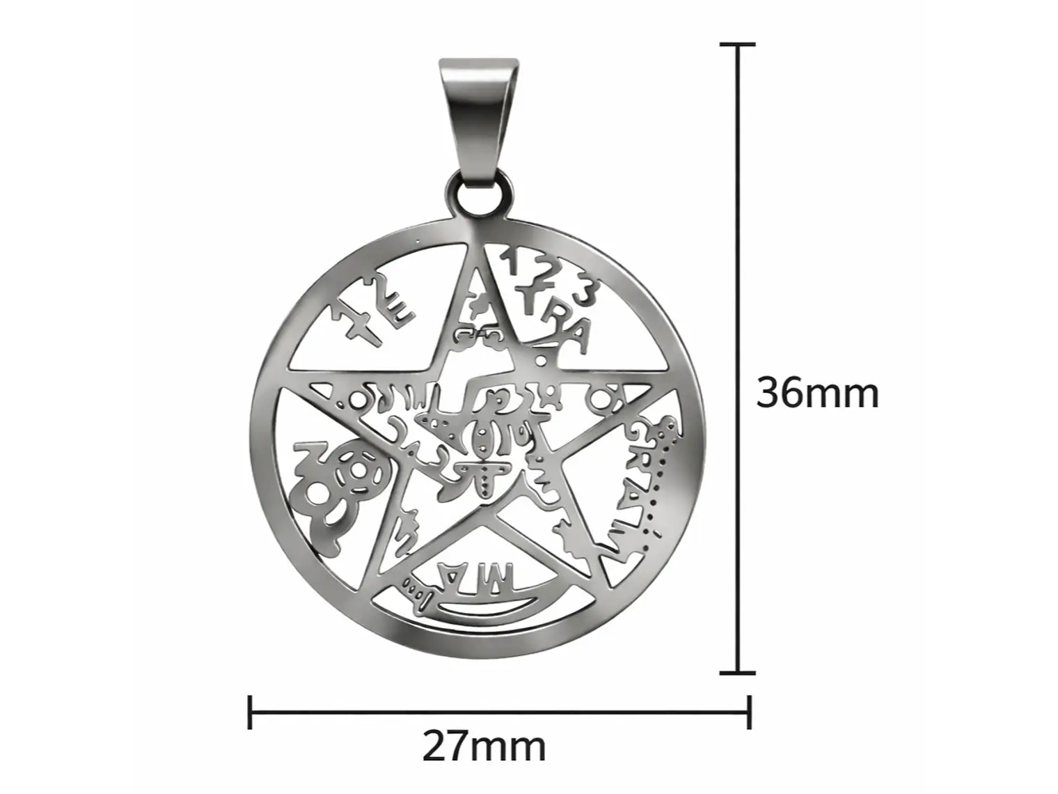 Collar Tetragrammaton Pentágono 27mm Cadena 60cm Acero 5