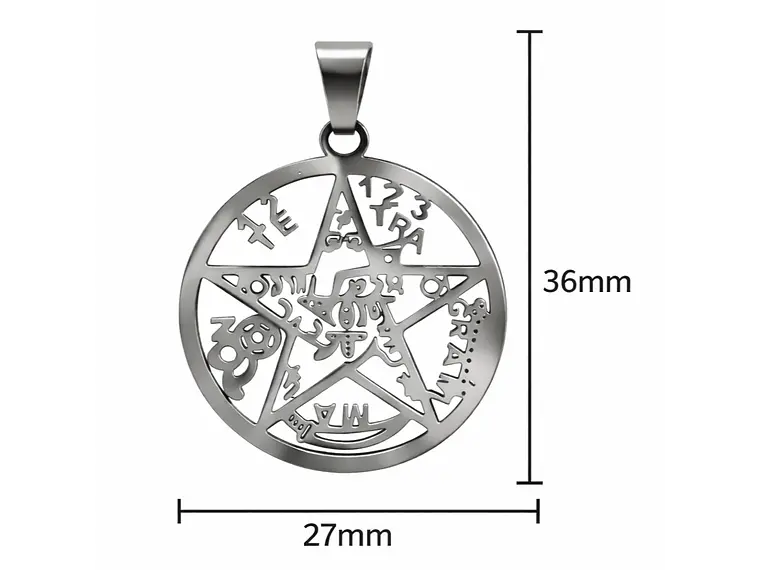 Collar Tetragrammaton Pentágono 27mm Cadena 60cm Acero 5